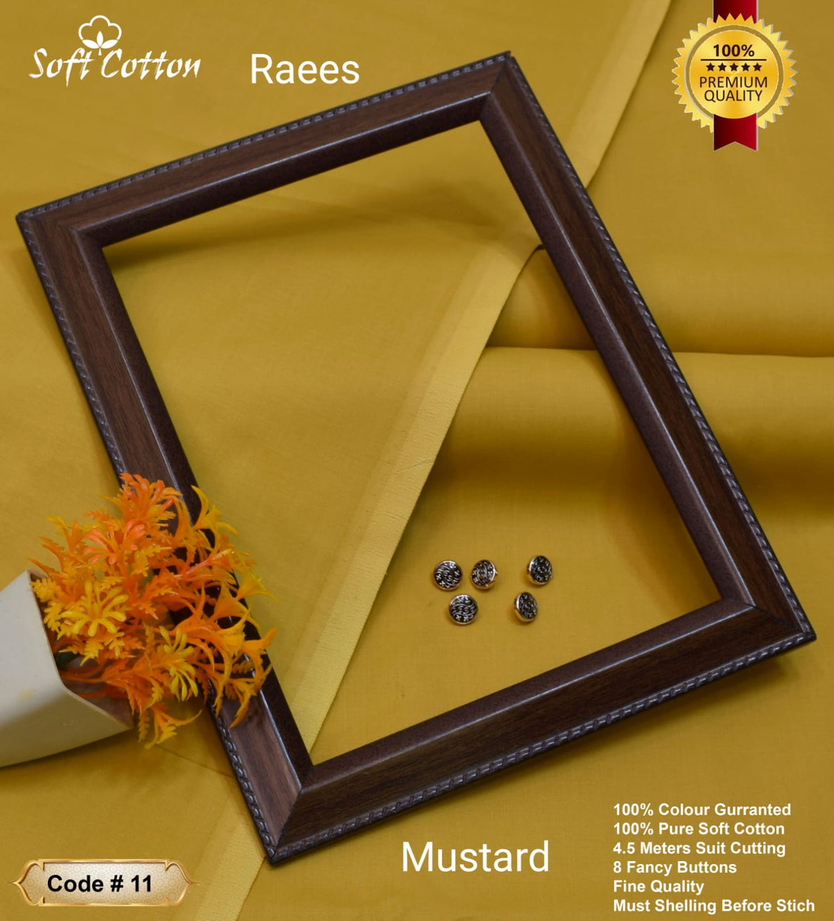 Premium Fine Quality Soft Cotton Fabric-Mustard