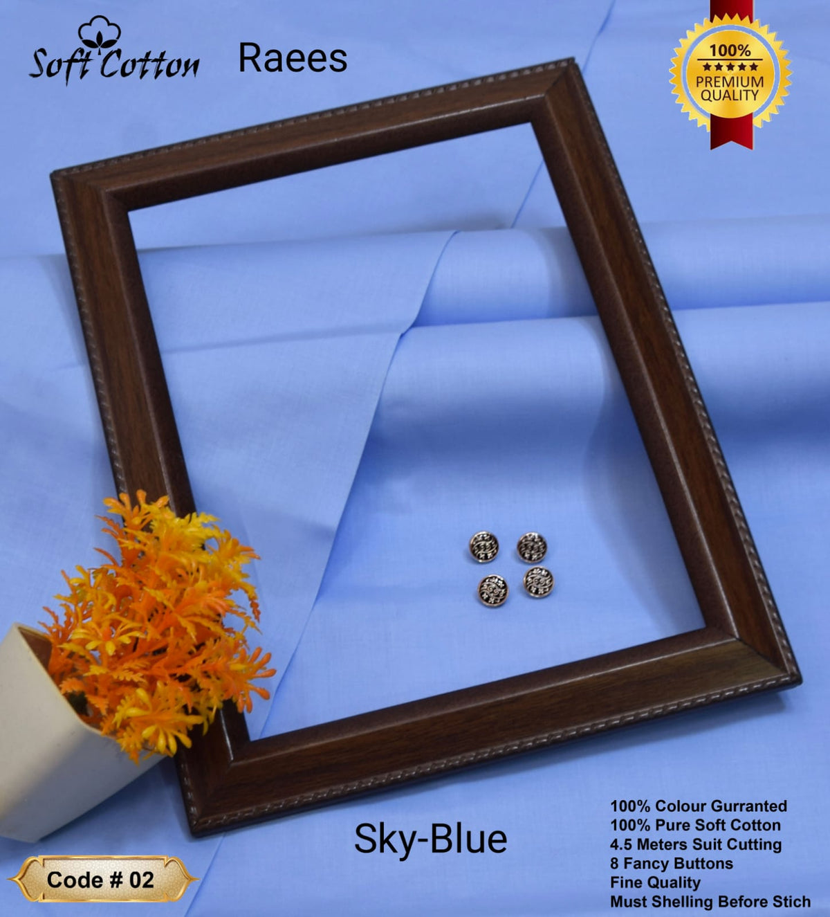 Premium Fine Quality Soft Cotton Fabric-Sky Blue