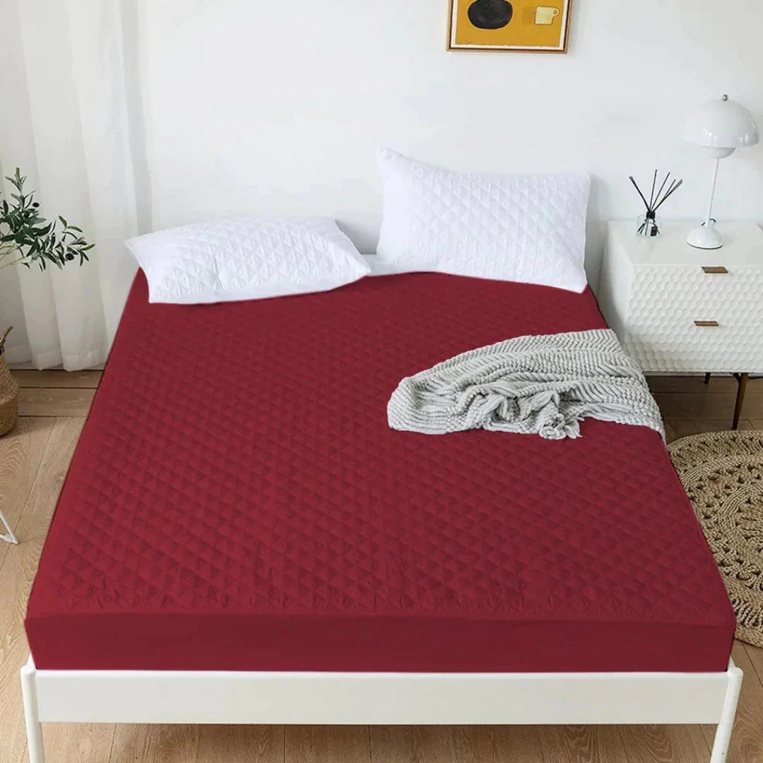 Quilted Cotton Water Proof Mattress Protector - Maroon