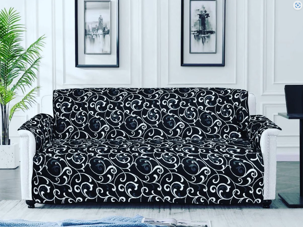 Printed Quilted Sofa Runners - Sofa Coats - Black