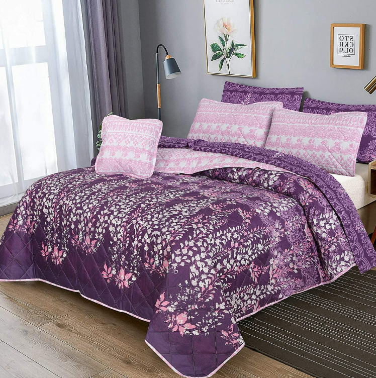 Quilted Comforter Set - 7 PCS - Purple Stream