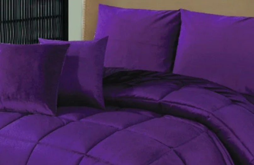 Bridal Embossed Velvet Frill Duvet Set- 6 PCS- Purple