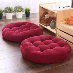 velvet Round Floor Cushions with ball fiber Filling - 2 pcs - Maroon