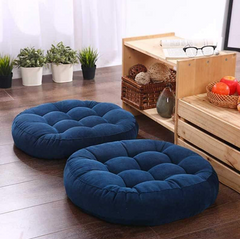 velvet Round Floor Cushions with ball fiber Filling - 2 pcs - Blue