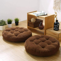 velvet Round Floor Cushions with ball fiber Filling - 2 pcs - Brown