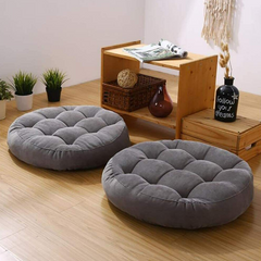velvet Round Floor Cushions with ball fiber Filling - 2 pcs - Grey