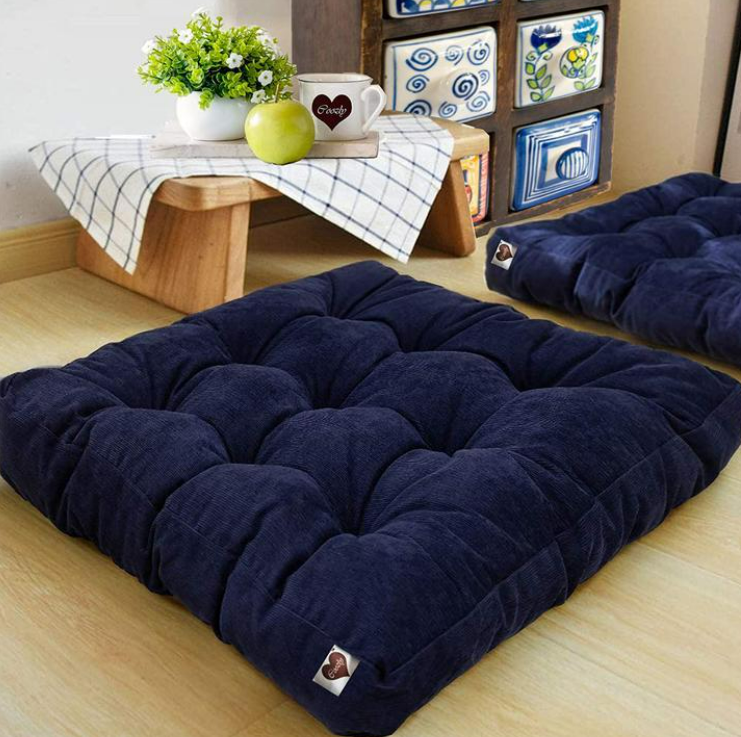 Velvet Square Floor Cushion with Filling - 2 pcs - Blue