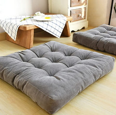 Velvet Square Floor Cushion with Filling - 2 pcs - Grey