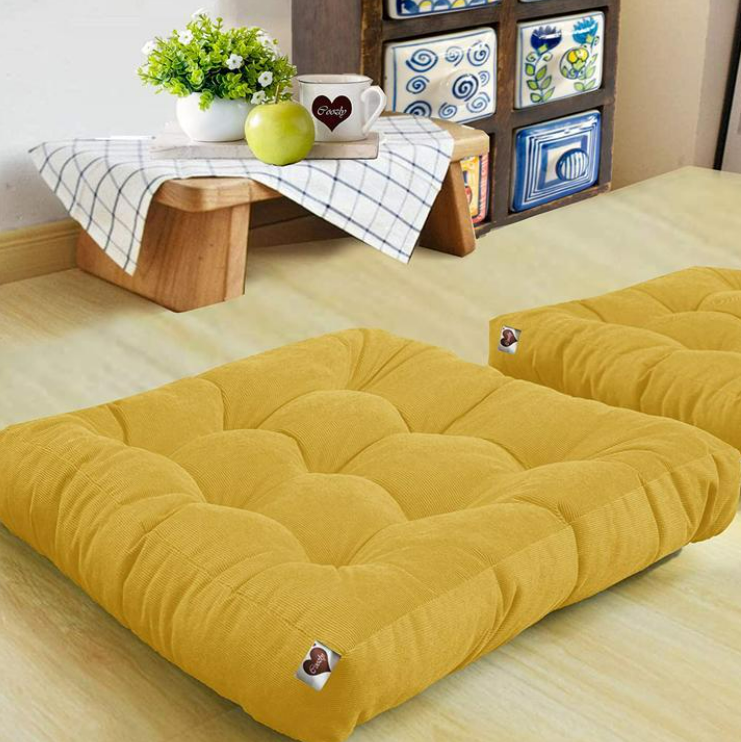 Velvet Square Floor Cushion with Filling - 2 pcs - Yellow