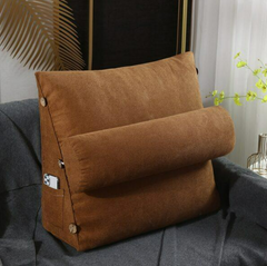 Velvet Triangular Backrest Cushion with Neck Rest Pillow- Brown