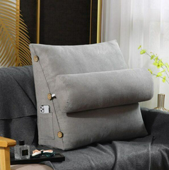 Velvet Triangular Backrest Cushion with Neck Rest Pillow- Grey