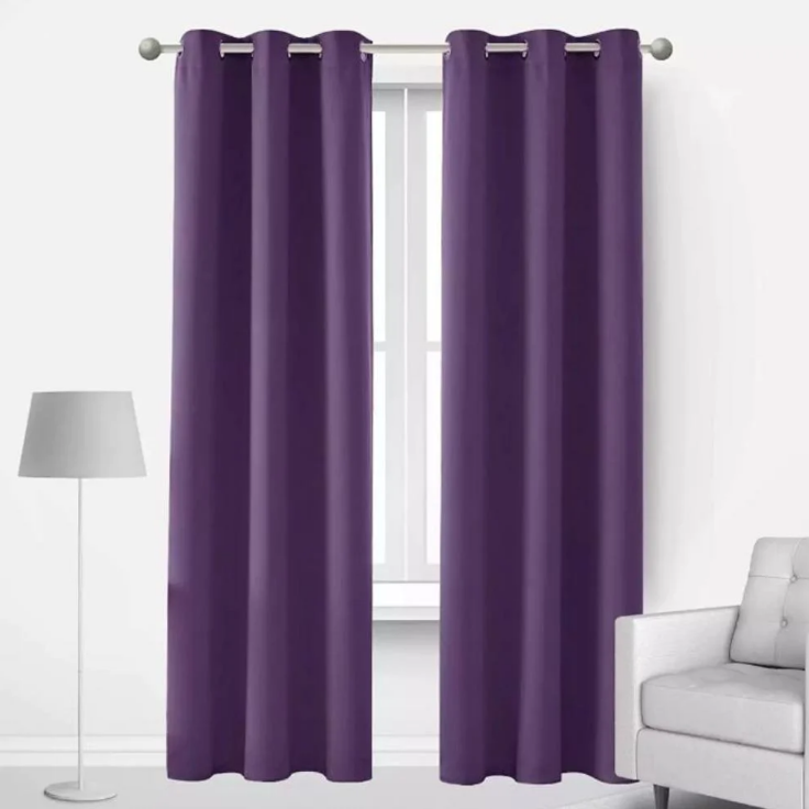 Plain Jacquard Curtains - Pair -  Purple