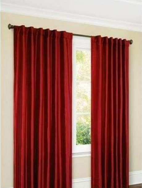 Plain Jacquard Curtains - Pair - Red