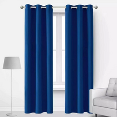Plain Jacquard Curtains - Pair - Blue