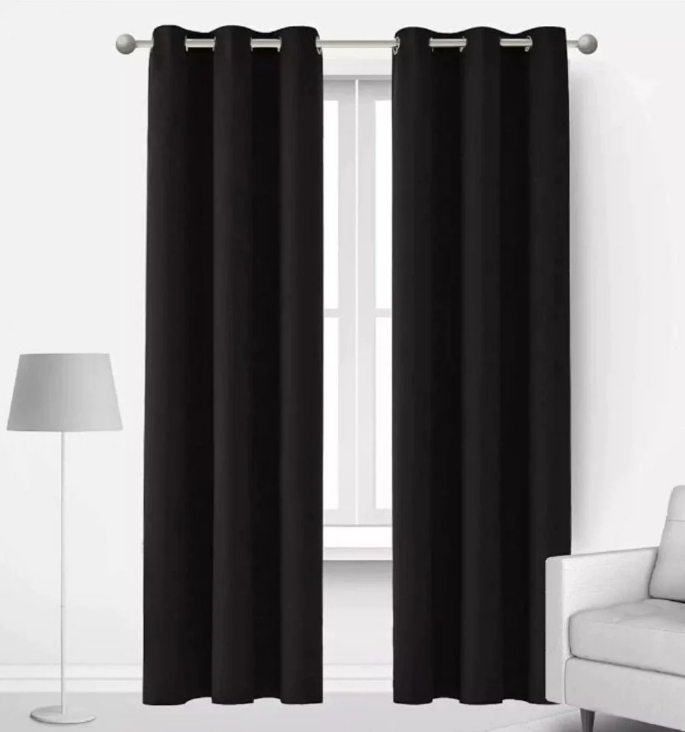 Plain Jacquard Curtains - Pair - Black