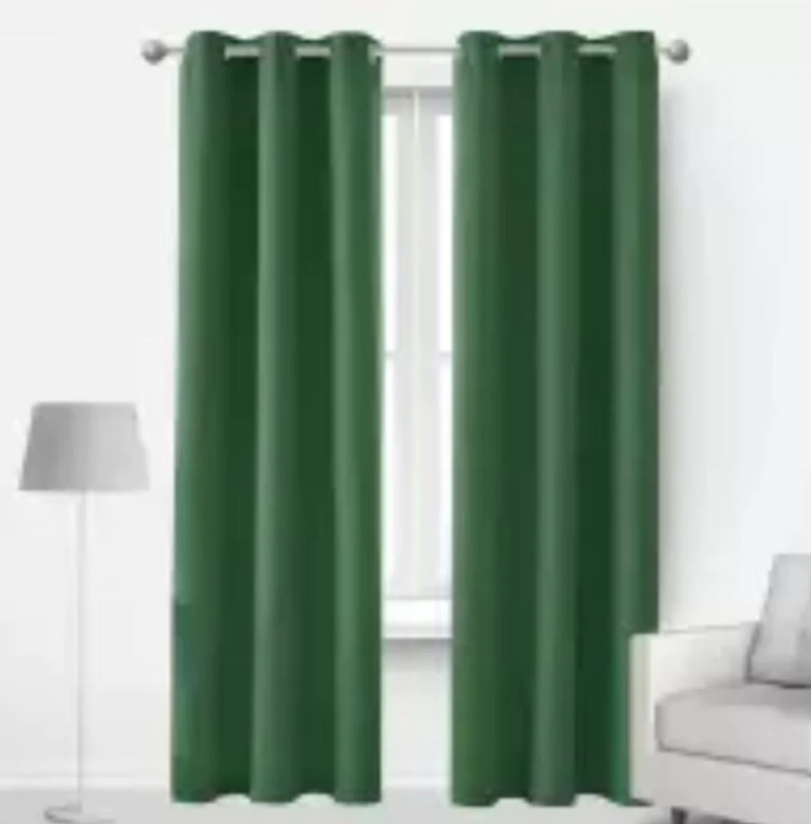 Plain Jacquard Curtains - Pair - Green