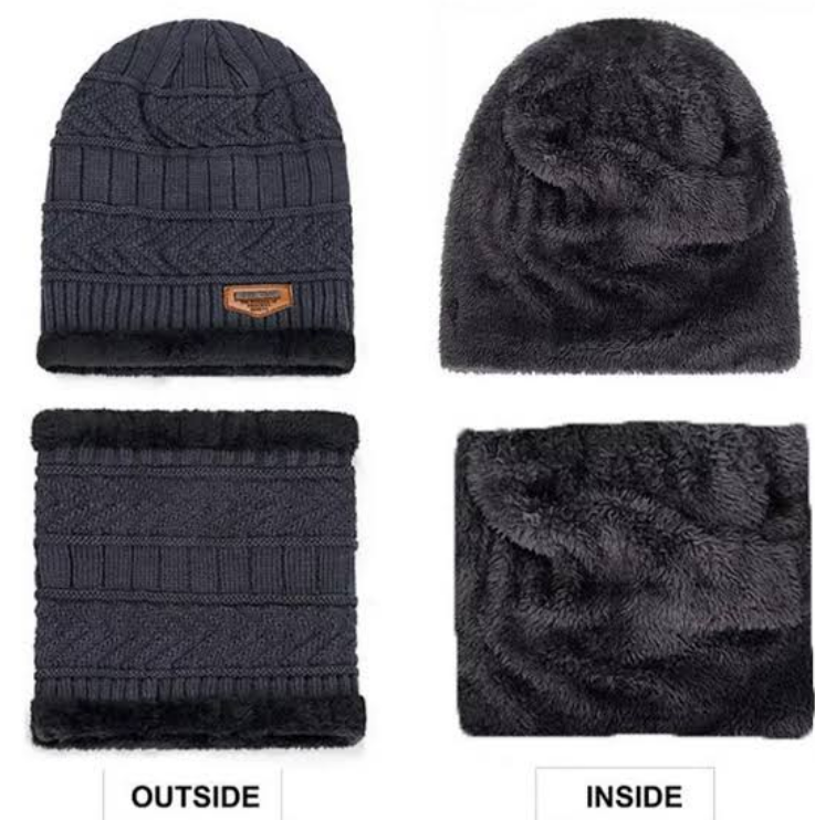 Unisex Wool Cap with Neck Warmer - Black