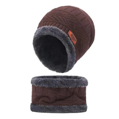 Unisex Wool Cap with Neck Warmer - Brown