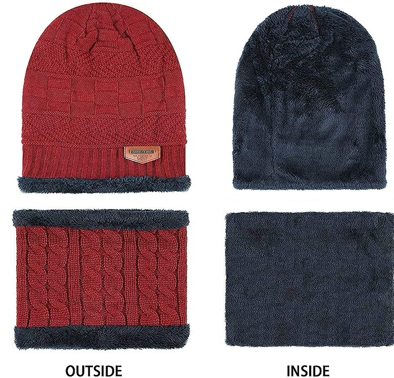 Unisex Wool Cap with Neck Warmer - Red