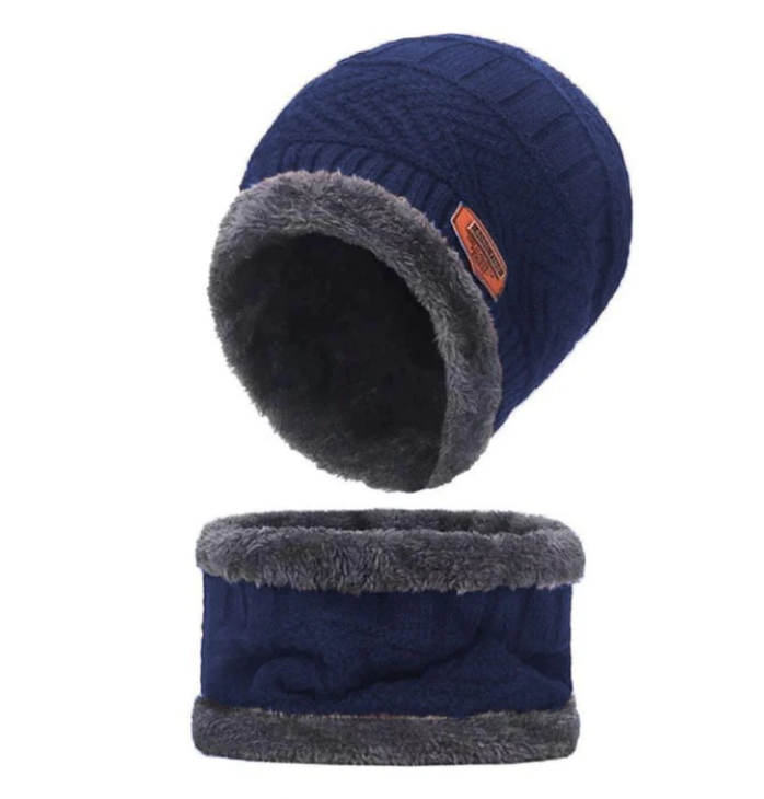 Unisex Wool Cap with Neck Warmer - Blue
