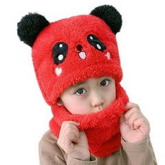 Kids Panda Wool Cap - Red