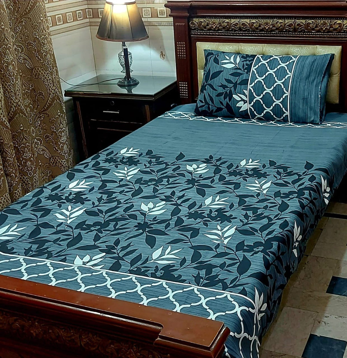Crystal Cotton Single Bed Sheet- Blue