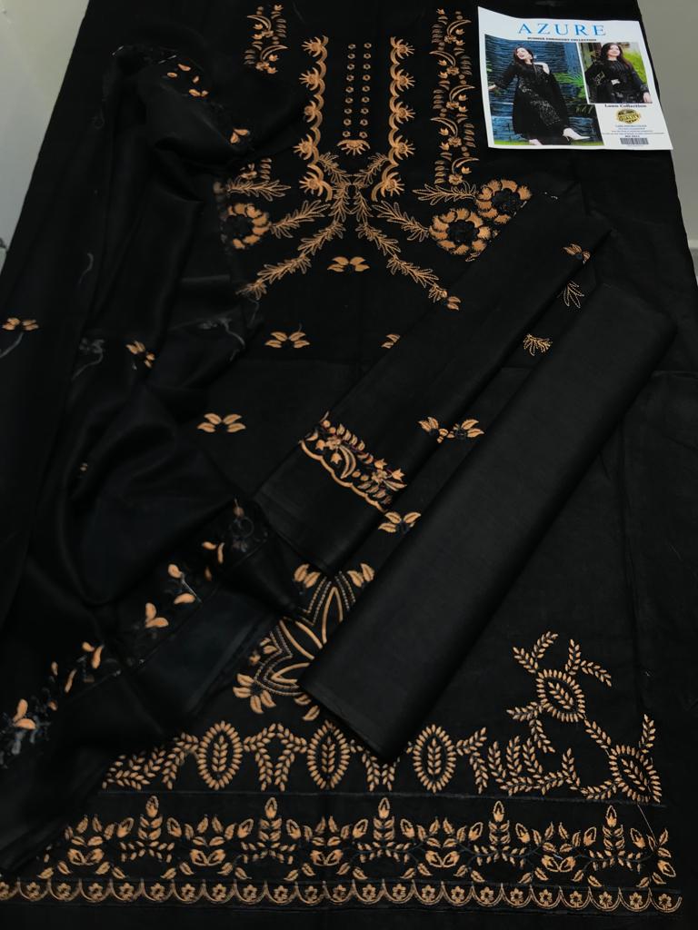 3 Pcs Suit-Fine Quality Lawn  with Embraided chiffon Dupatta