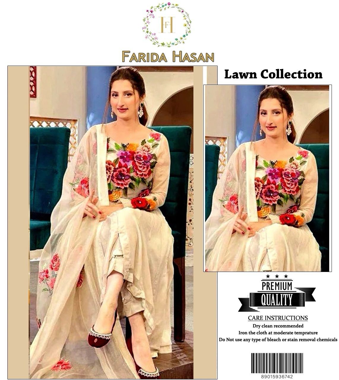 3 Pcs Suit-Fine Quality Lawn with Embraided chiffon Dupatta
