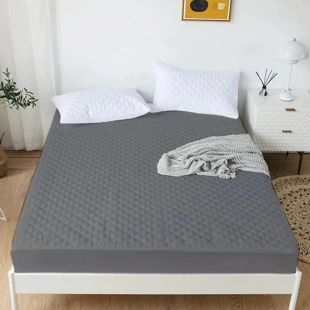 Quilted Cotton Water Proof Mattress Protector - Grey